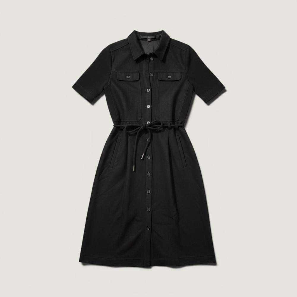 BOSS‎ Hugo Boss Shirt Dress Womens 2 Black Excellent Wool Blend Midi Belted Work